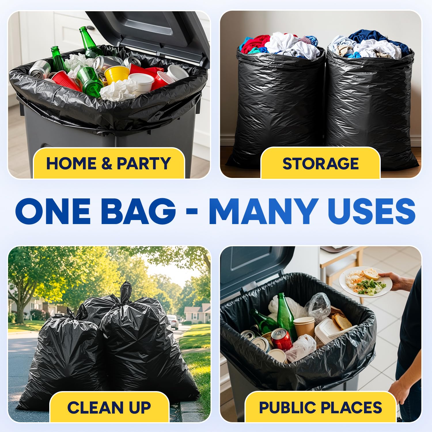 43" x 47" 56 Gal 1.5 Mil Black Trash Bags, 100/Case