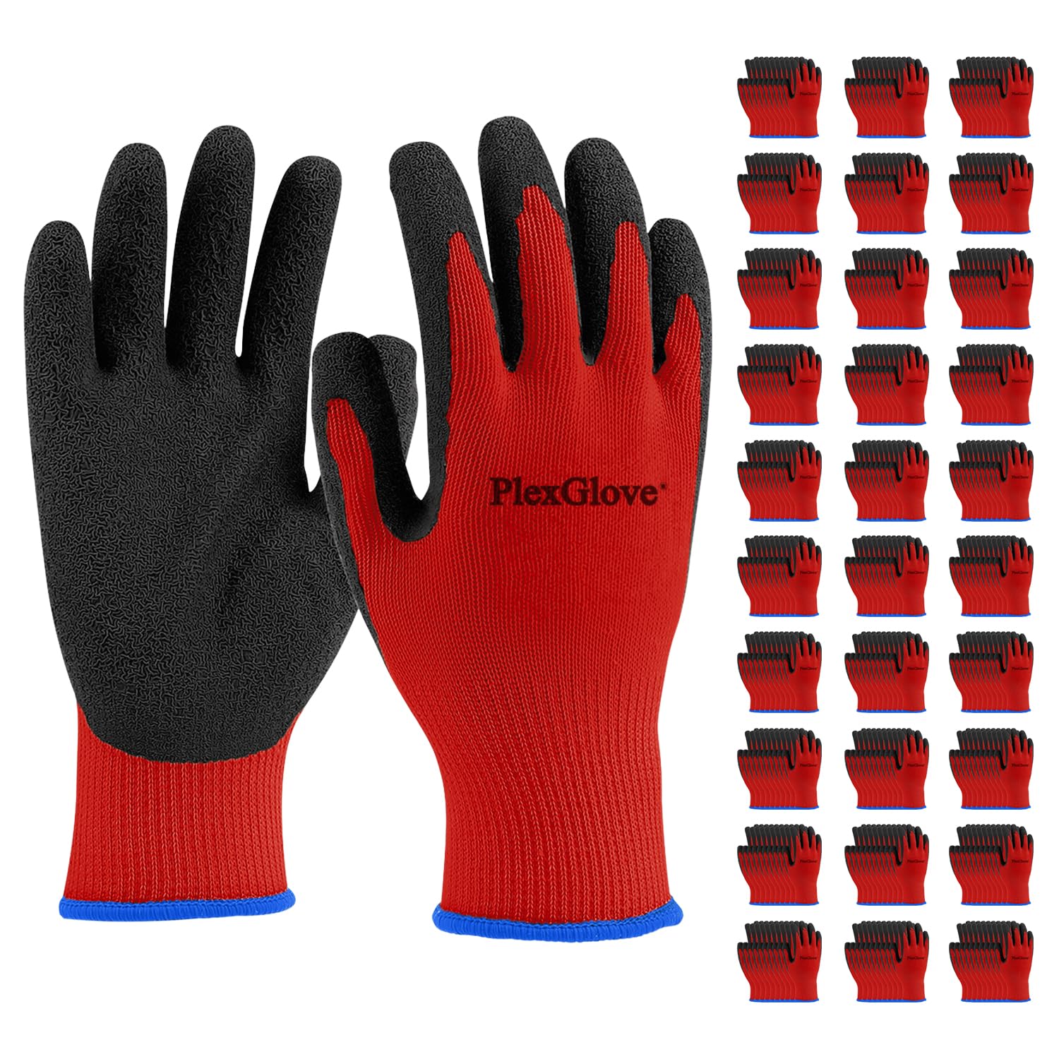 300 Pairs Medium Red Safety Gloves for Men/Women, Non Slip Black Latex Palm Work Gloves, Heavy Duty Cotton Garden Yard Gloves