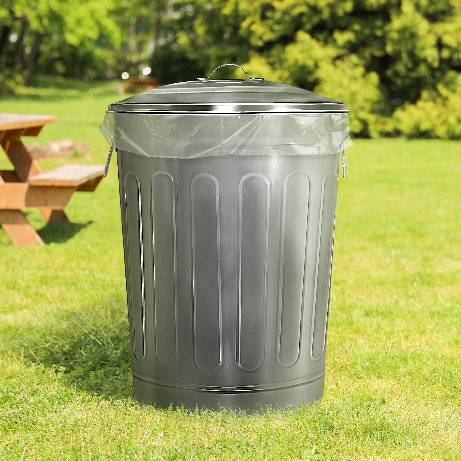 Plexon 13 Gallon Metal Trash Can with Lid Outdoor Vintage Trash Can Steel Retro Garbage Can for Kitchen Farmhouse Rustic Bird Seed Storage Pet Food Ash Bucket, Galvanized Steel