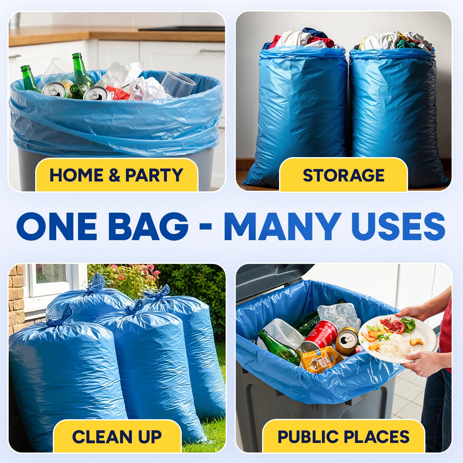 23" x 14" x 50" 55 Gal 3 Mil Blue Trash Bags, 100/Case