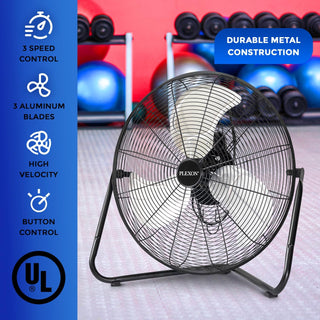 20 in. Black High Velocity Floor Fan, 3-Speed