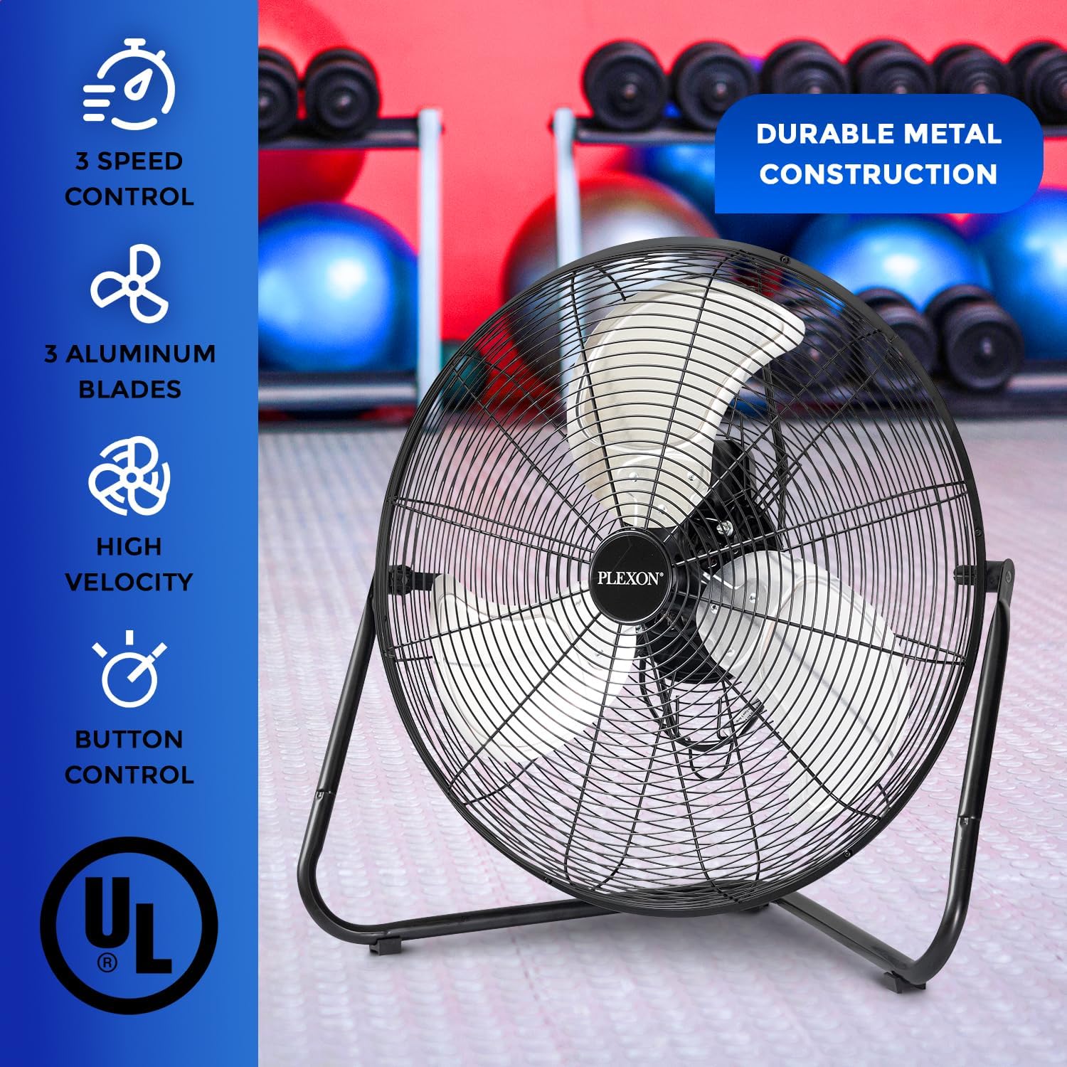 20 in. Black High Velocity Floor Fan, 3-Speed