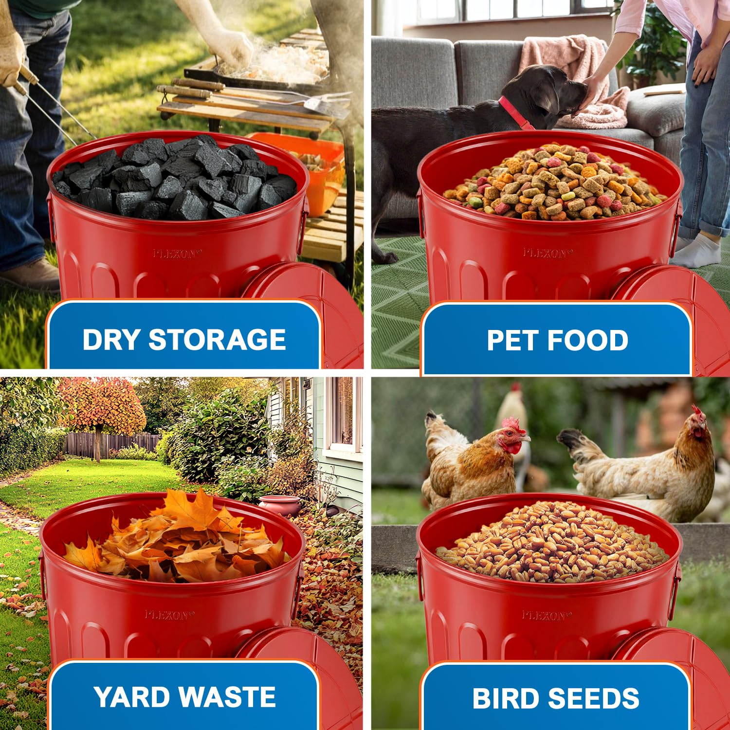 Plexon 20 Gallon Metal Trash Can with Lid Outdoor Large Garbage Can Decorative Trash Can Heavy Duty Powder Coated Metal Bucket with Lid for Garage Workshop Storage Farmhouse, Red