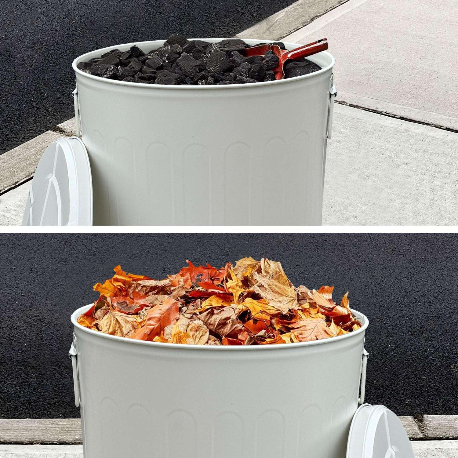 20 Gal Beige Galvanized Steel Round Trash Can with Lid - 7