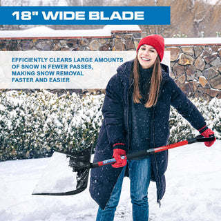47" Snow Pusher & Ice Scraper Set with 2-piece Fiberglass Handle & Plastic D-Grip, 18" Wide Blade