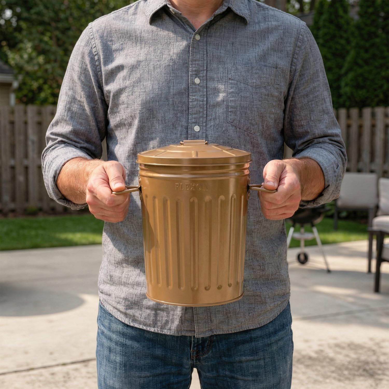 Plexon 2 Gallon Small Metal Trash Can with Lid Bathroom Garbage Can with Lid Bathroom Trash Can for Bedroom Office Kitchen Indoor Waste Basket, Round Powder Coated Copper
