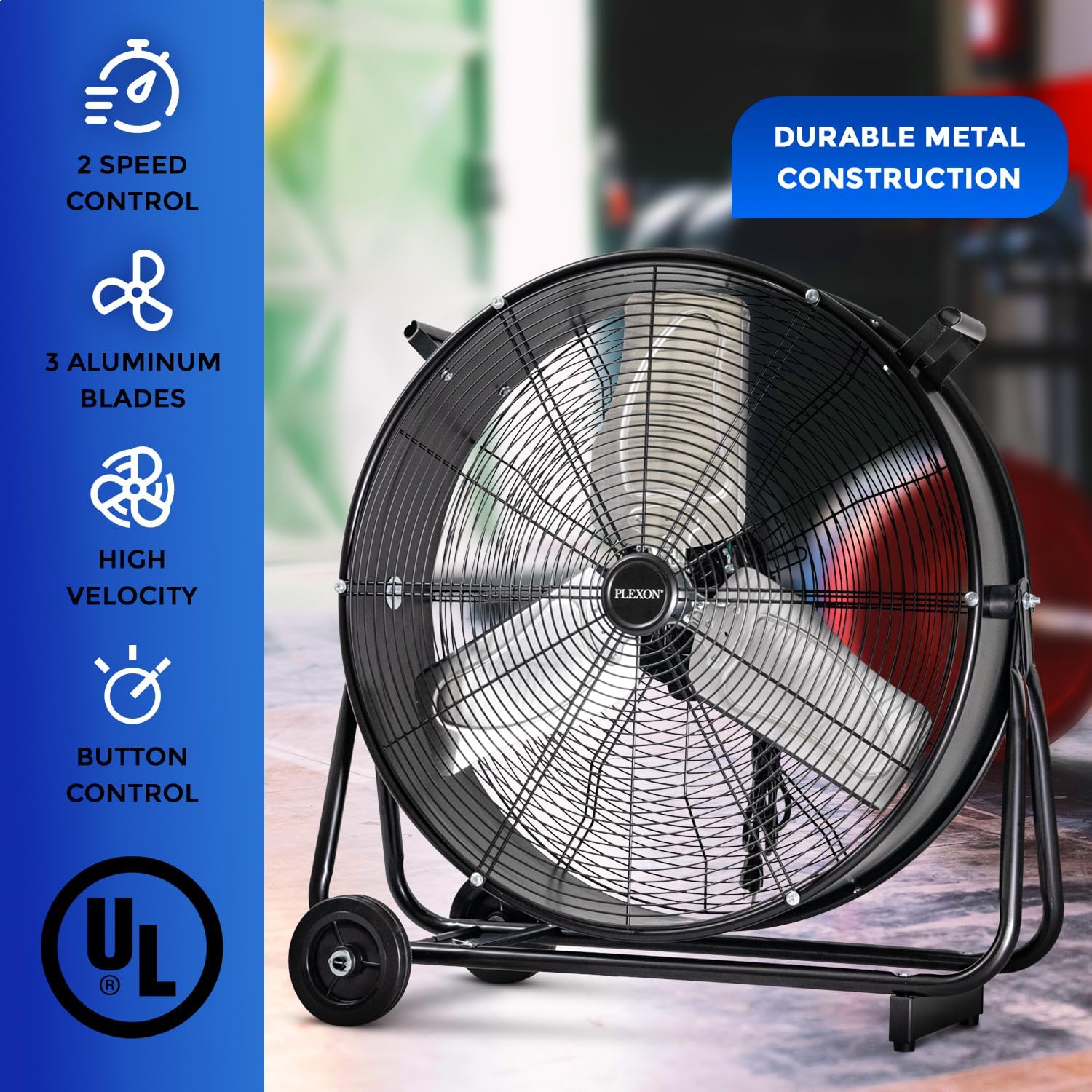 24 in. Black High Velocity Drum Fan, 2-Speed