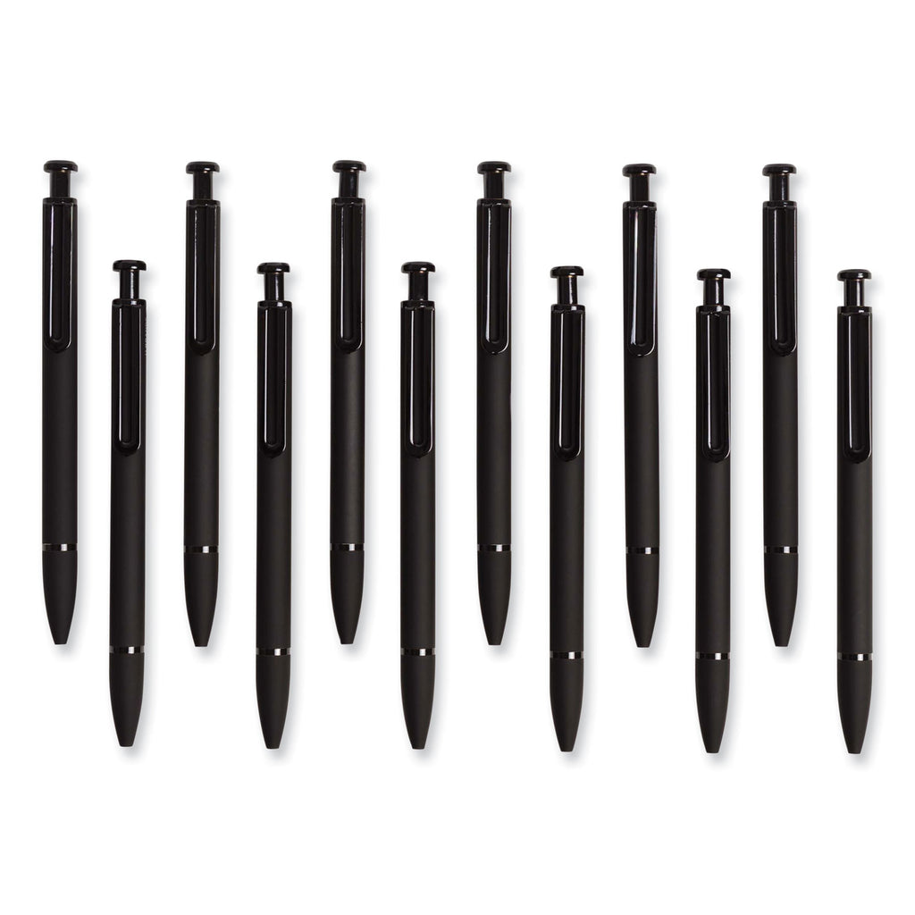 Monterey Soft Touch Ballpoint Pen, Retractable, Medium 1 mm, Black Ink, Midnight Barrel, 12/Pack