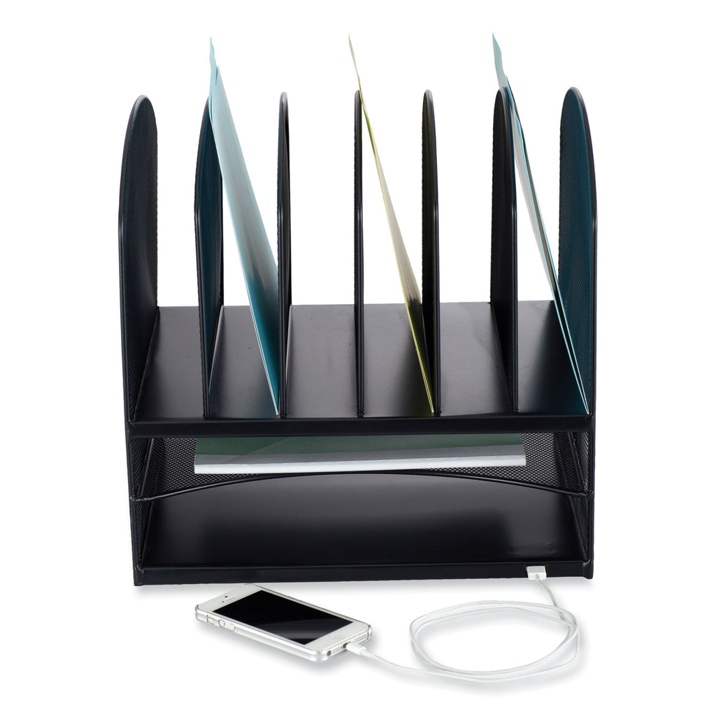 Powered Onyx Desk Organizer w/2 Horizontal and 6 Upright Sections, Letter, 13.5 x 11.5 x 13, Black,Ships in 1-3 Business Days