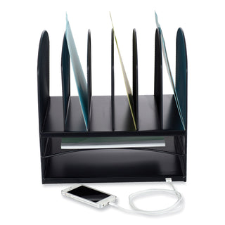 Powered Onyx Desk Organizer w/2 Horizontal and 6 Upright Sections, Letter, 13.5 x 11.5 x 13, Black,Ships in 1-3 Business Days
