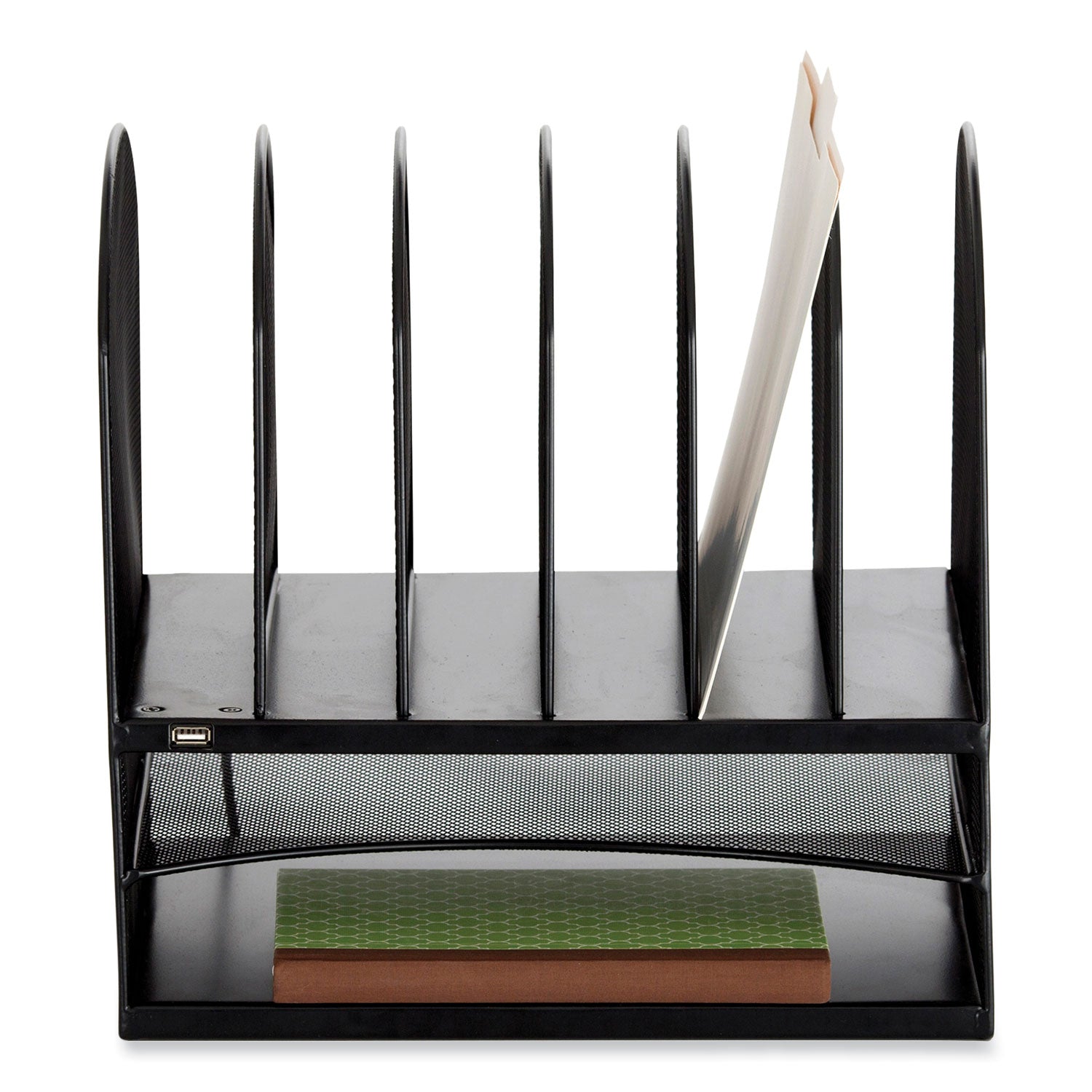 Powered Onyx Desk Organizer w/2 Horizontal and 6 Upright Sections, Letter, 13.5 x 11.5 x 13, Black,Ships in 1-3 Business Days