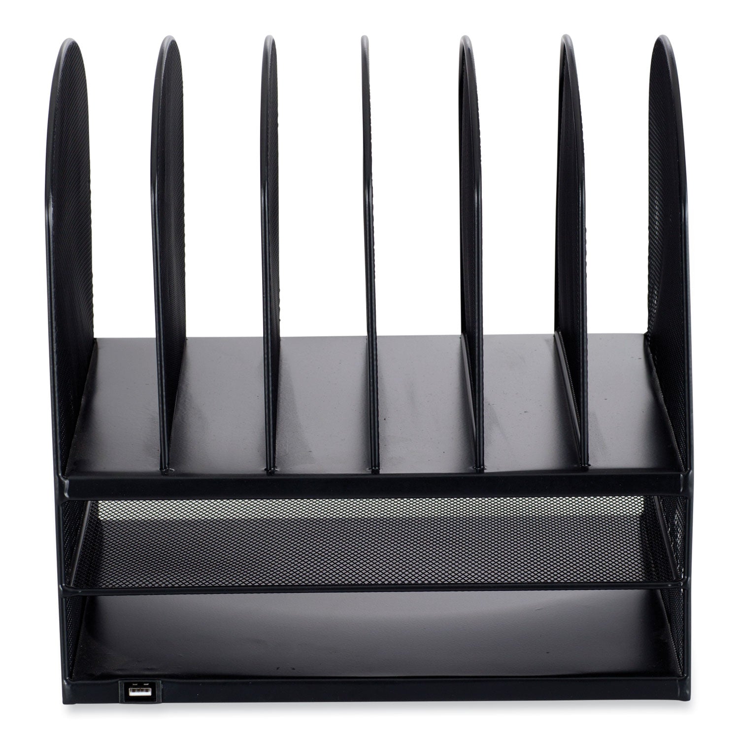 Powered Onyx Desk Organizer w/2 Horizontal and 6 Upright Sections, Letter, 13.5 x 11.5 x 13, Black,Ships in 1-3 Business Days