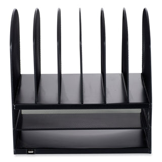 Powered Onyx Desk Organizer w/2 Horizontal and 6 Upright Sections, Letter, 13.5 x 11.5 x 13, Black,Ships in 1-3 Business Days