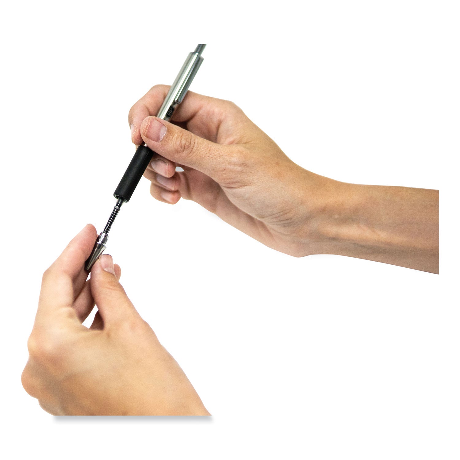 F-402 Ballpoint Pen, Retractable, Fine 0.7 mm, Black Ink, Stainless Steel/Black Barrel - 