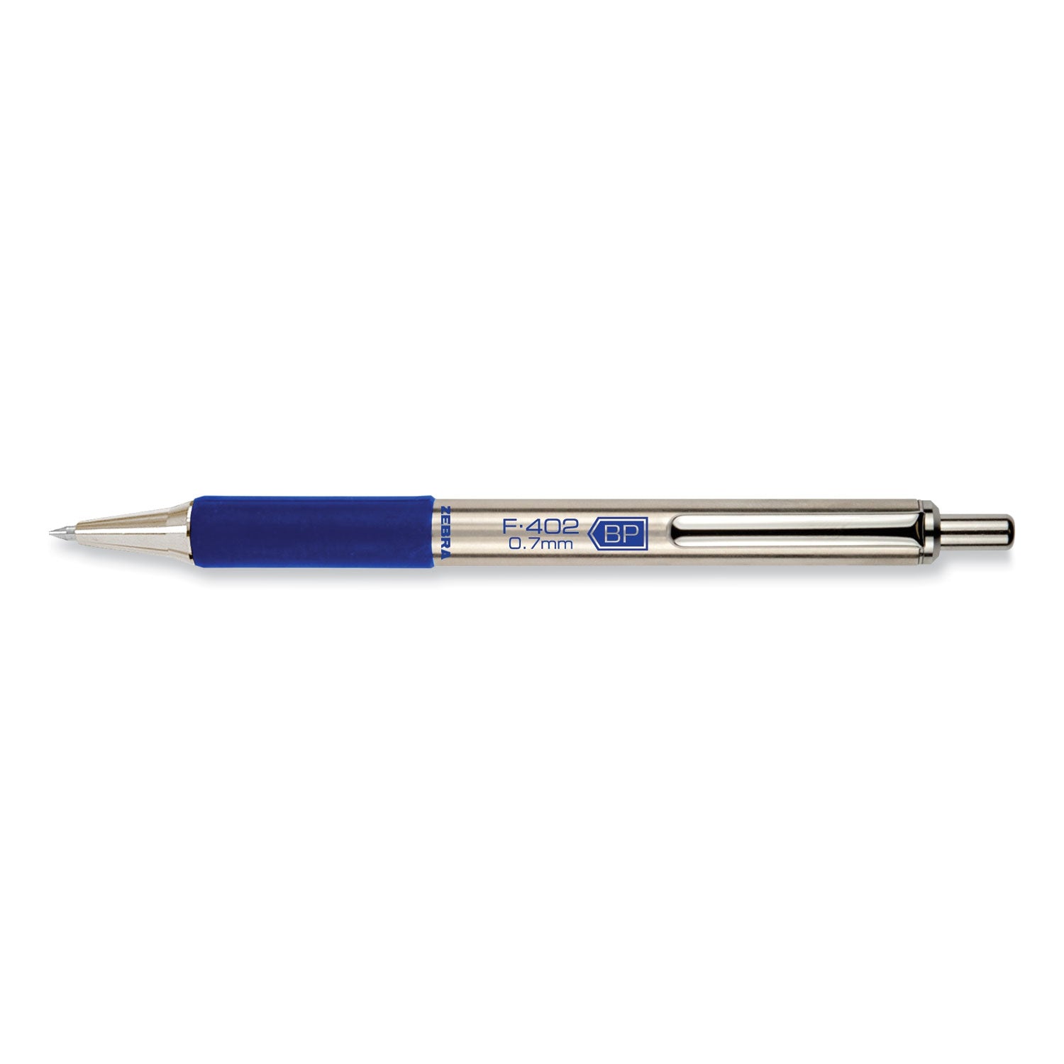 F-402 Ballpoint Pen, Retractable, Fine 0.7 mm, Blue Ink, Stainless Steel/Blue Barrel - 1