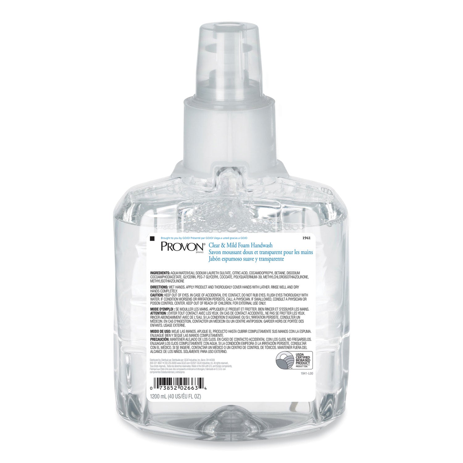Clear and Mild Foam Hand Wash, Unscented, 1,200 mL Refill, 2/Carton