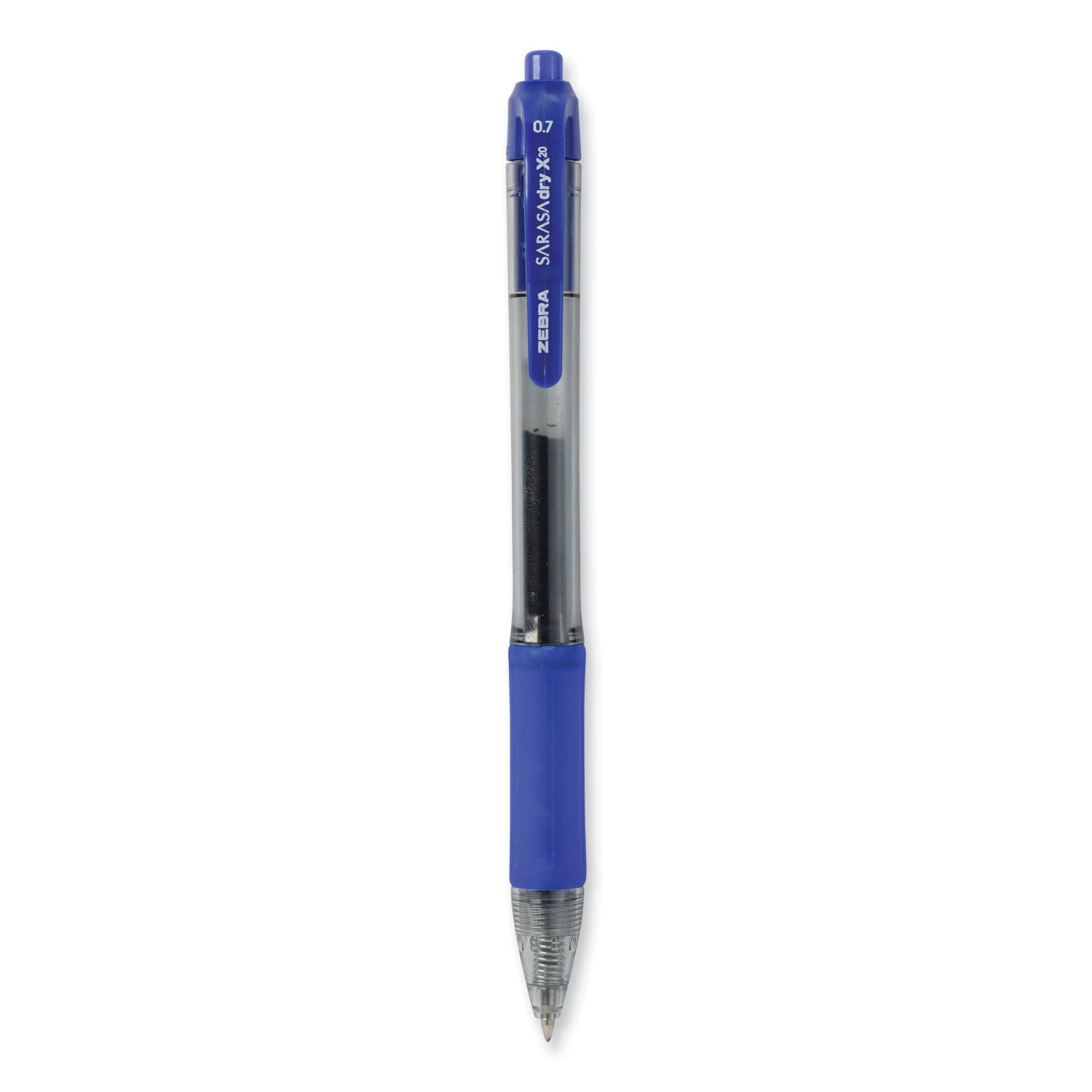 Sarasa Dry Gel X20 Gel Pen, Retractable, Medium 0.7 mm, Blue Ink, Clear/Blue Barrel, 12/Pack - 