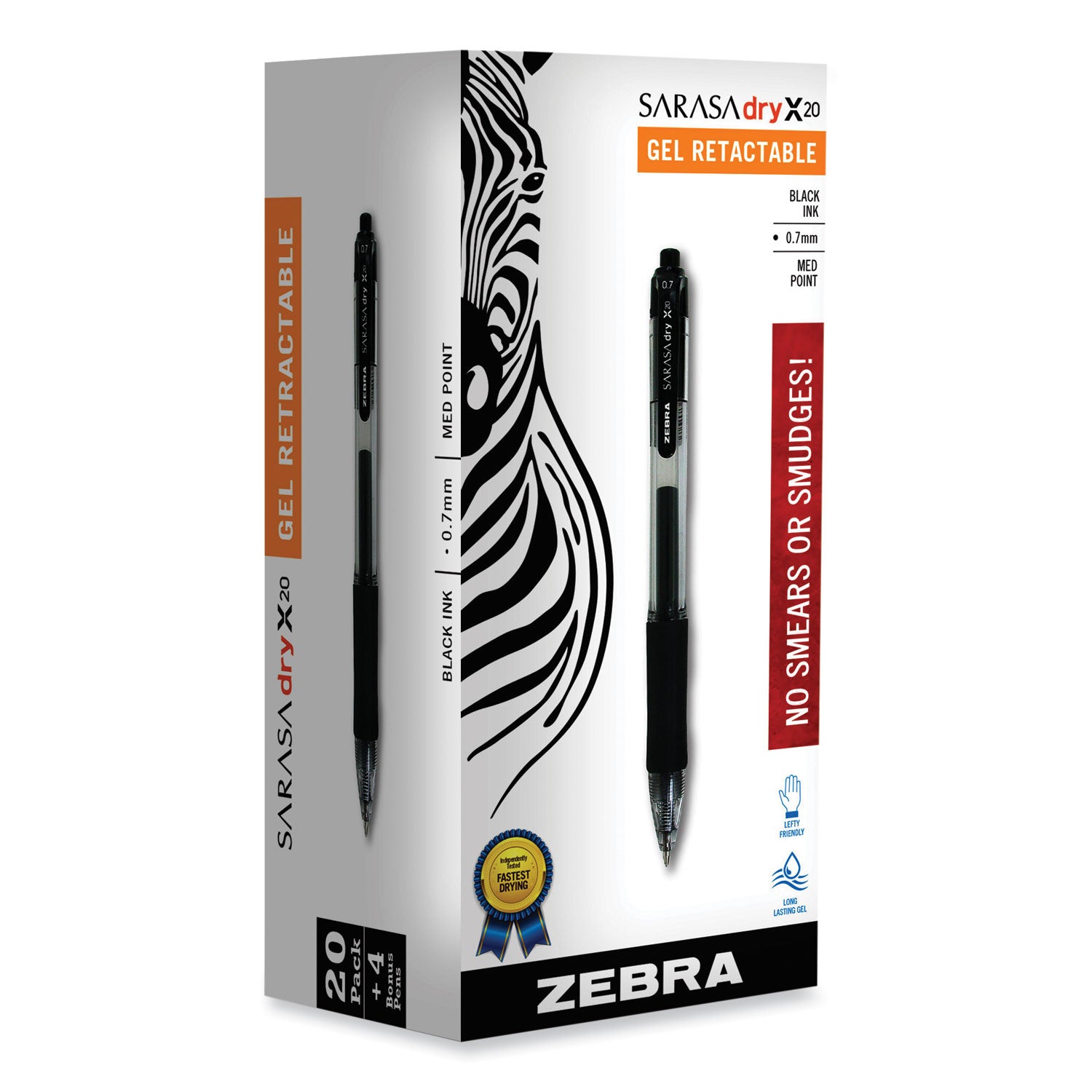 Sarasa Dry Gel X20 Gel Pen Value Pack, Retractable, Medium 0.7 mm, Black Ink, Clear/Black Barrel, 24/Box