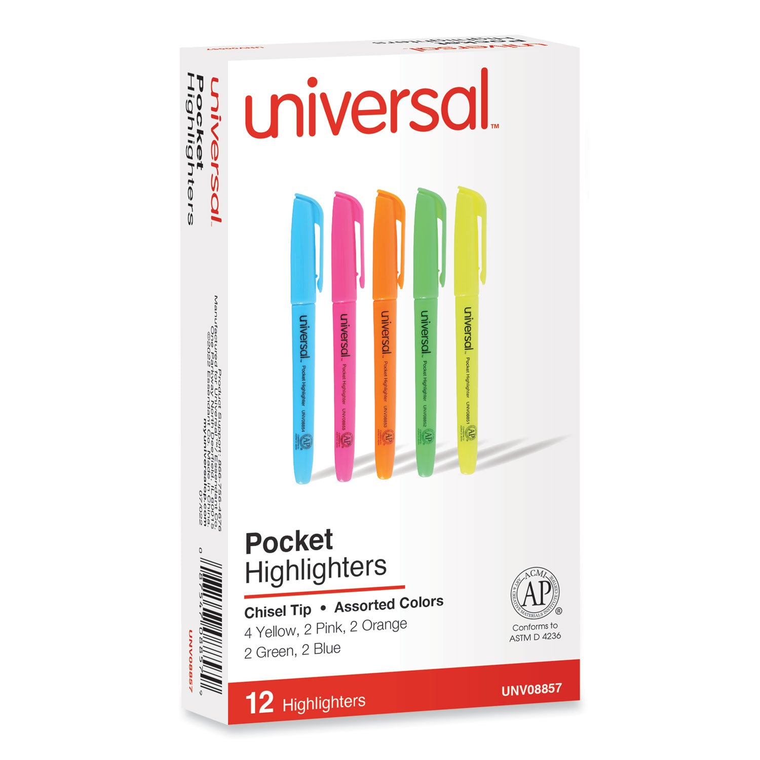 Pocket Highlighters, Assorted Ink Colors, Chisel Tip, Assorted Barrel Colors, Dozen