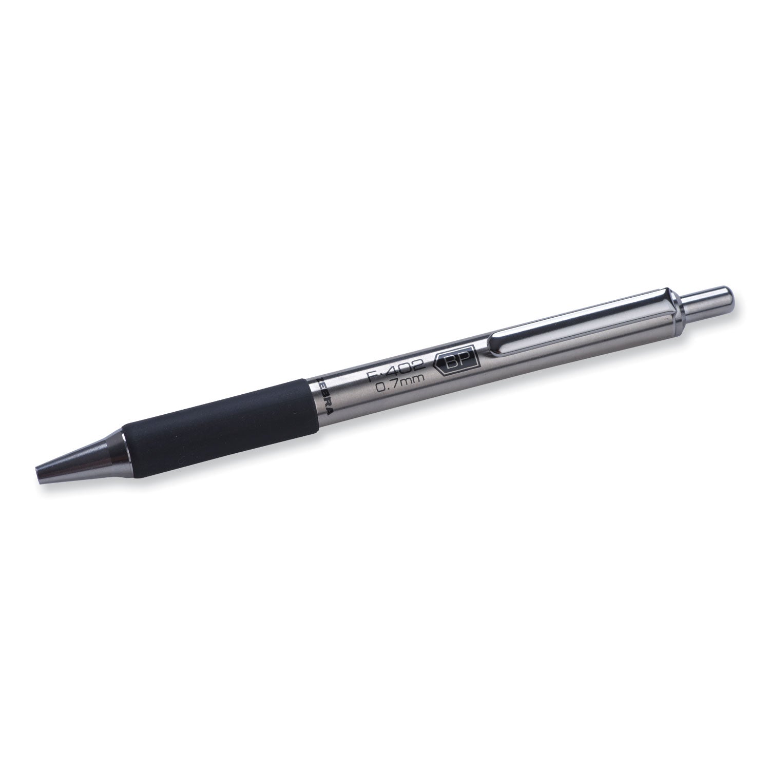 F-402 Ballpoint Pen, Retractable, Fine 0.7 mm, Black Ink, Stainless Steel/Black Barrel - 