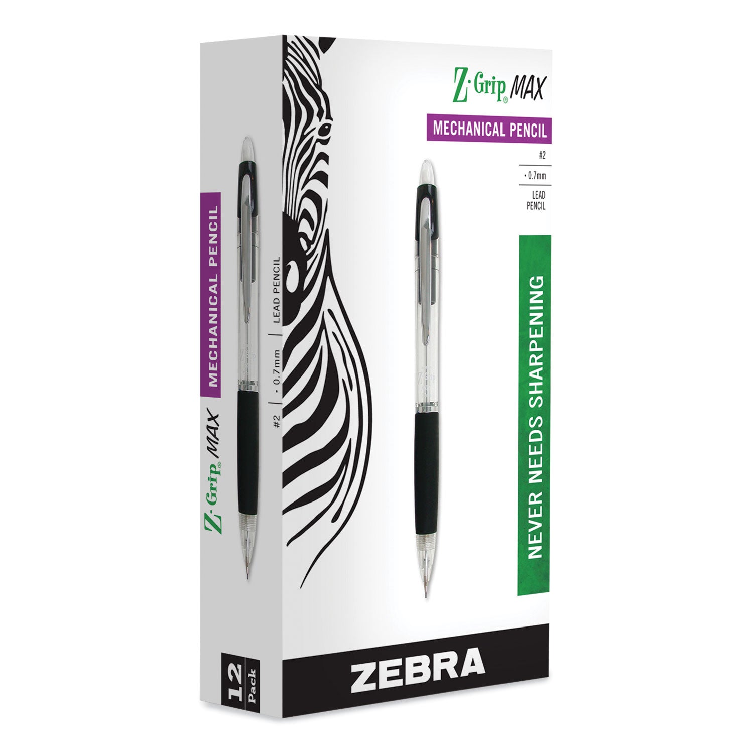 z-grip-max-mechanical-pencil-07-mm-hb-#2-black-lead-black-silver-barrel-dozen_zeb52610 - 2