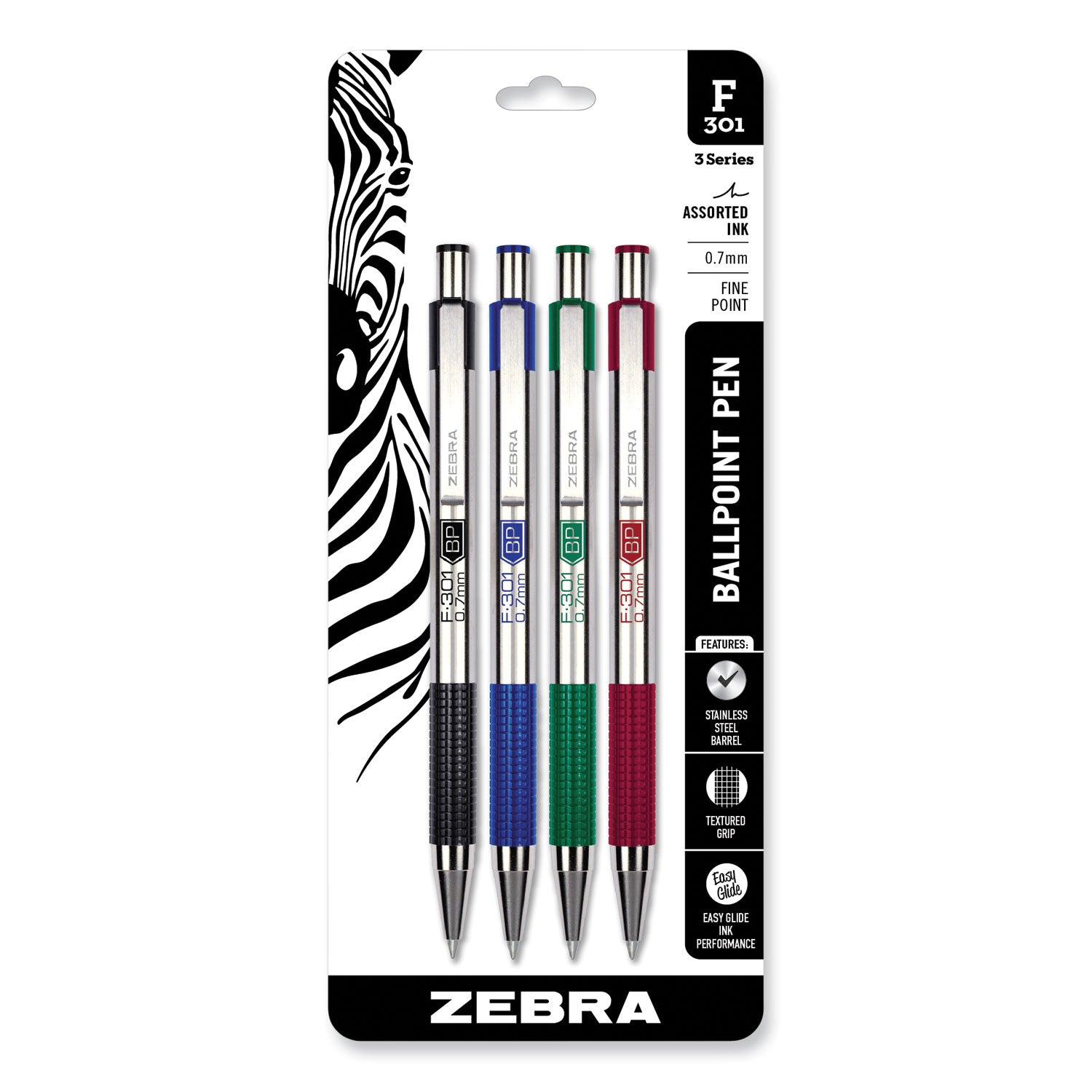 f-301-ballpoint-pen-retractable-fine-07-mm-assorted-ink-and-barrel-colors-4-pack_zeb27174 - 2