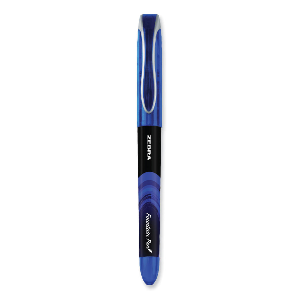 Fountain Pen, Fine 0.6 mm, Blue Ink, Black/Blue Barrel, 12/Pack