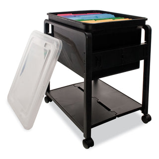 Folding Mobile File Cart, Plastic, 1 Shelf, 1 Bin, 14.5" x 18.5" x 21.75", Black