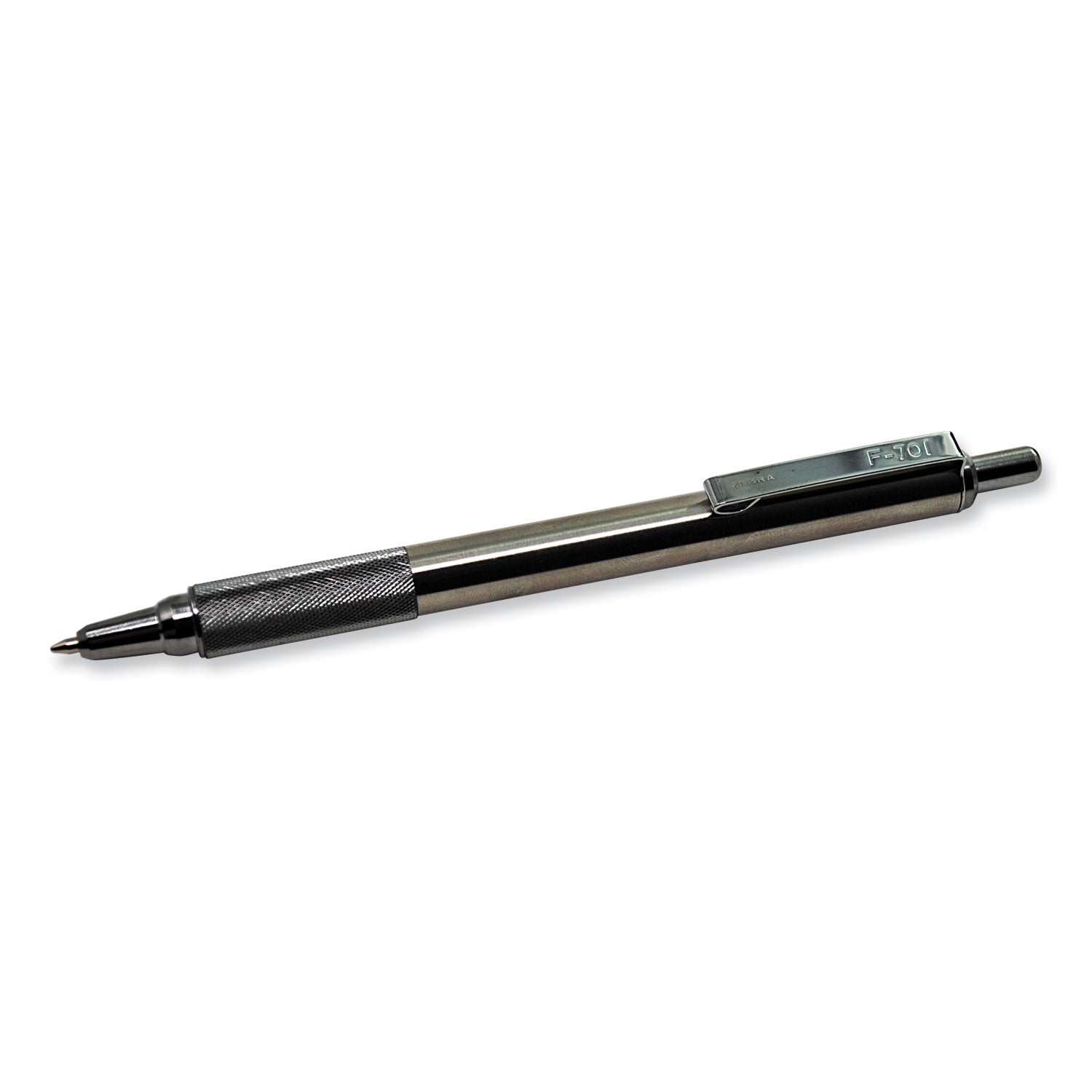 F-701 Ballpoint Pen, Retractable, Fine 0.7 mm, Black Ink, Stainless Steel/Black Barrel - 