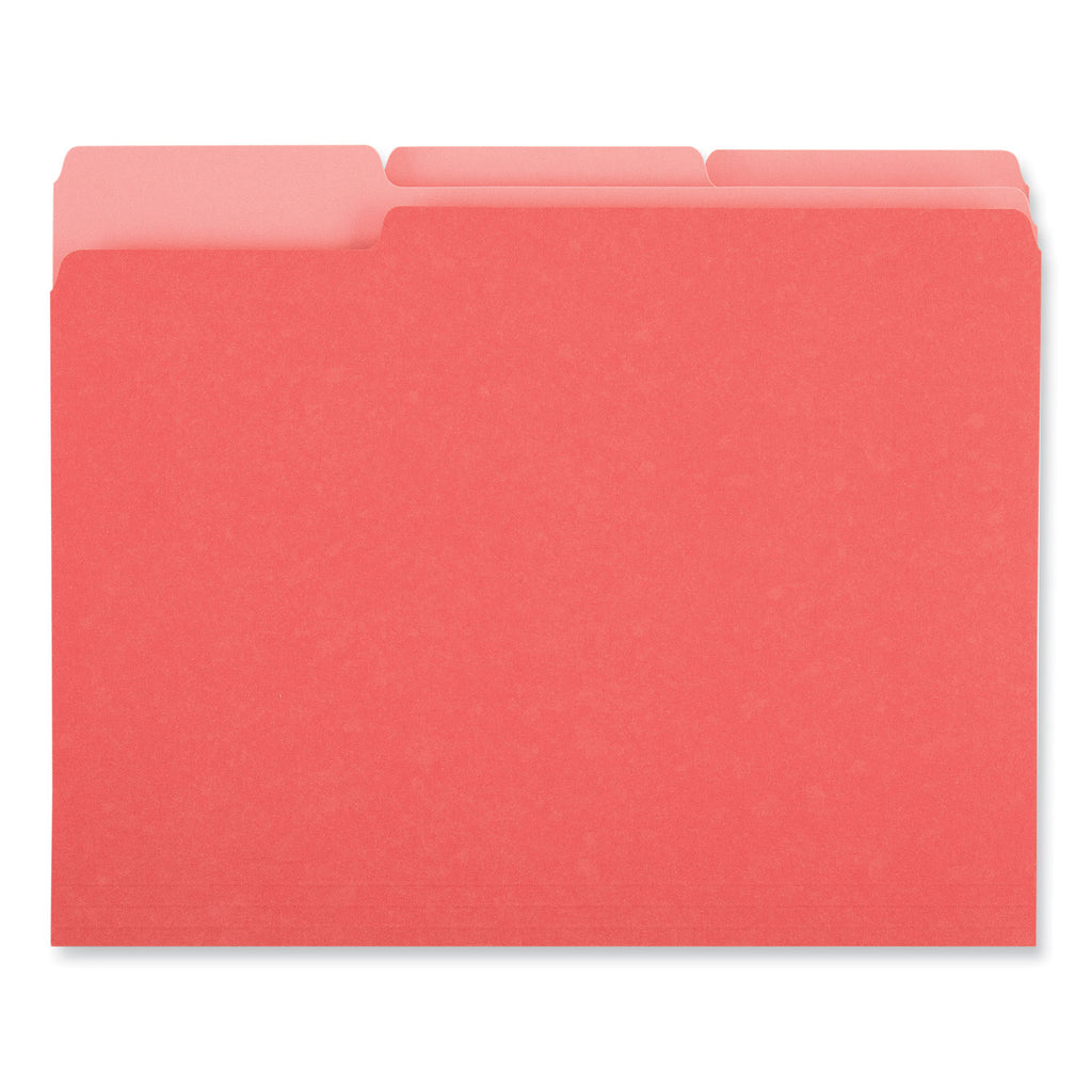 Deluxe Colored Top Tab File Folders, 1/3-Cut Tabs: Assorted, Letter Size, Red/Light Red, 100/Box