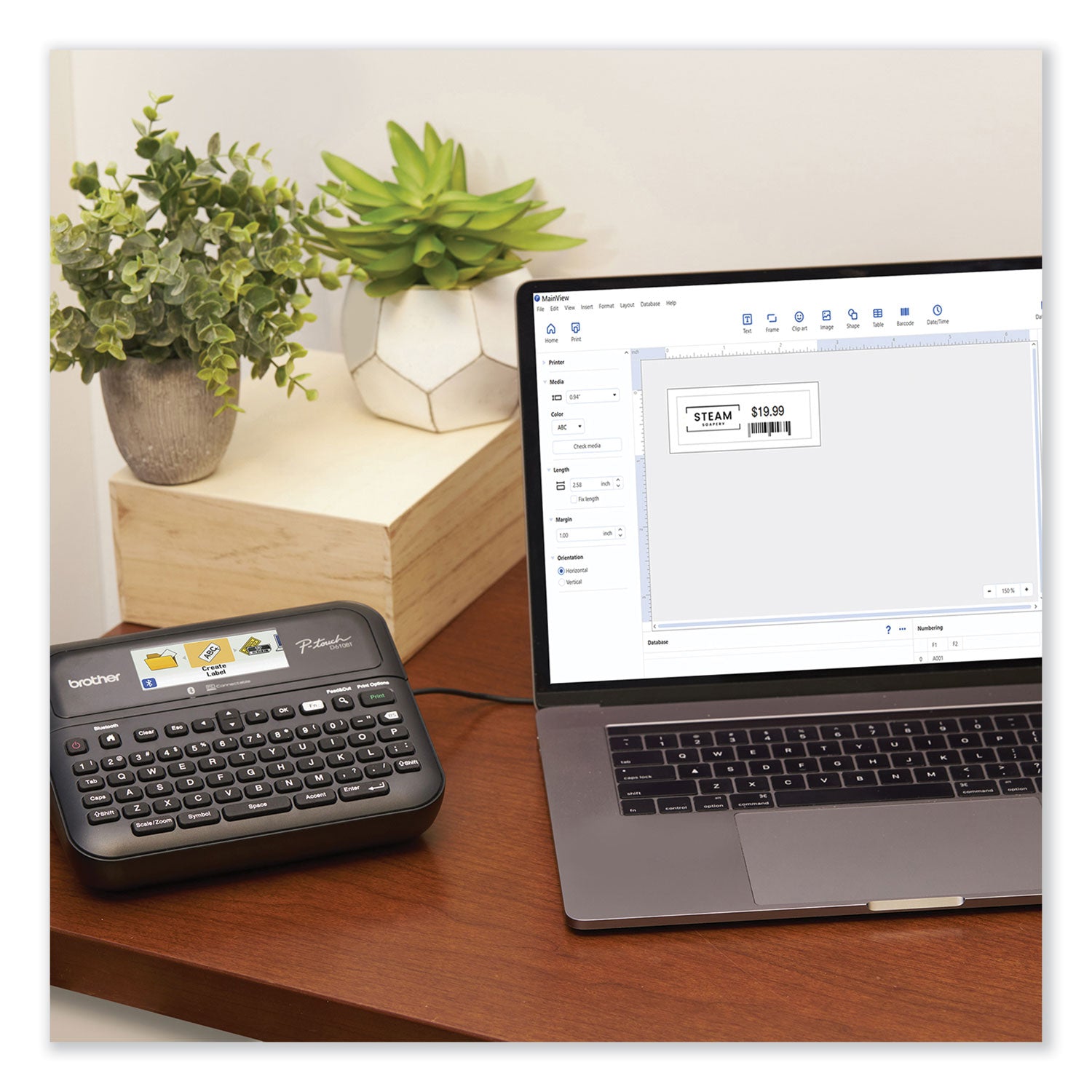 D-610BTVP Connected Label Maker with Color Display, 30 mm/s Print Speed, 14.2 x 6 x 13.3