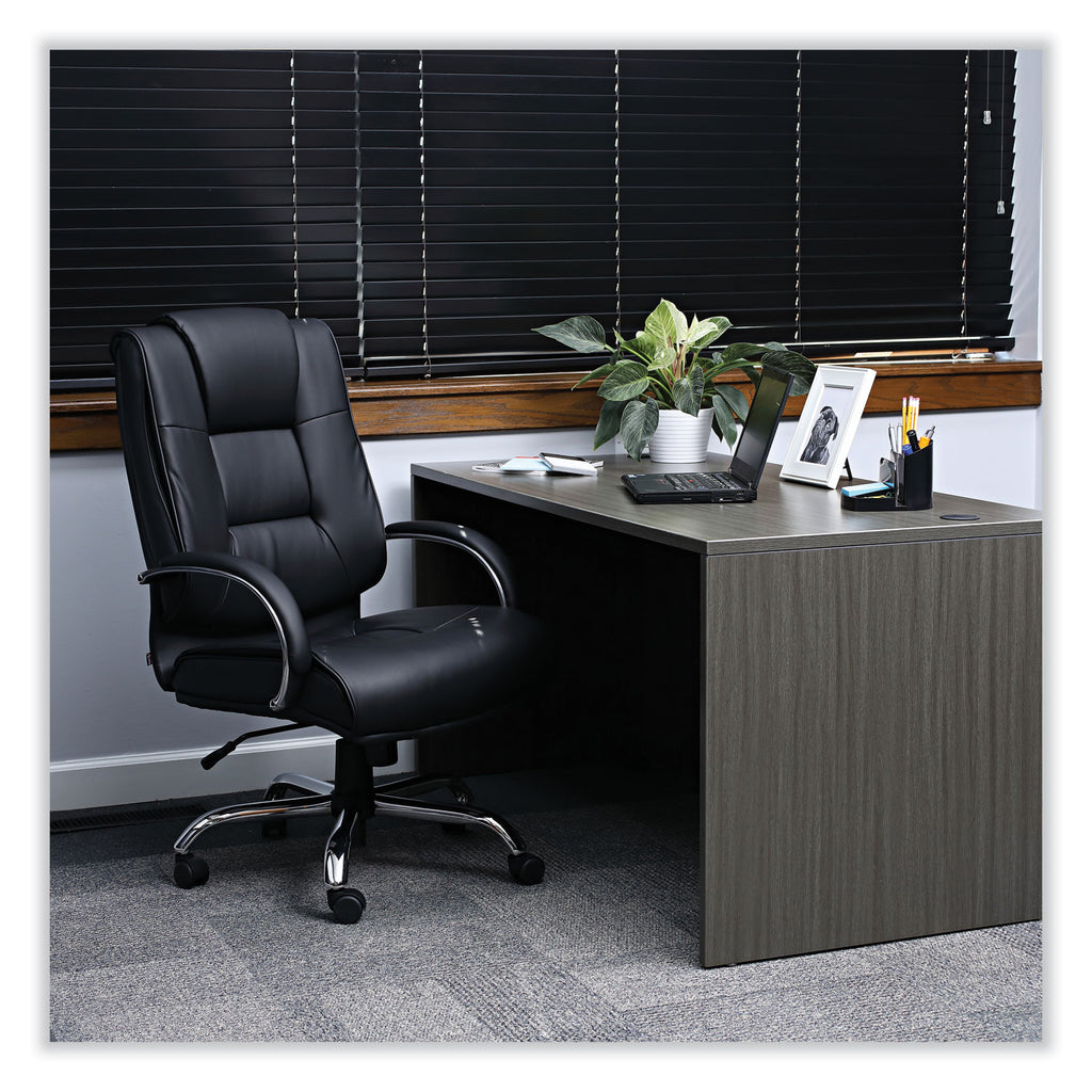 Alera Ravino Big/Tall High-Back Bonded Leather Chair, Headrest, Supports 450 lb, 20.07" to 23.74" Seat, Black, Chrome Base - 