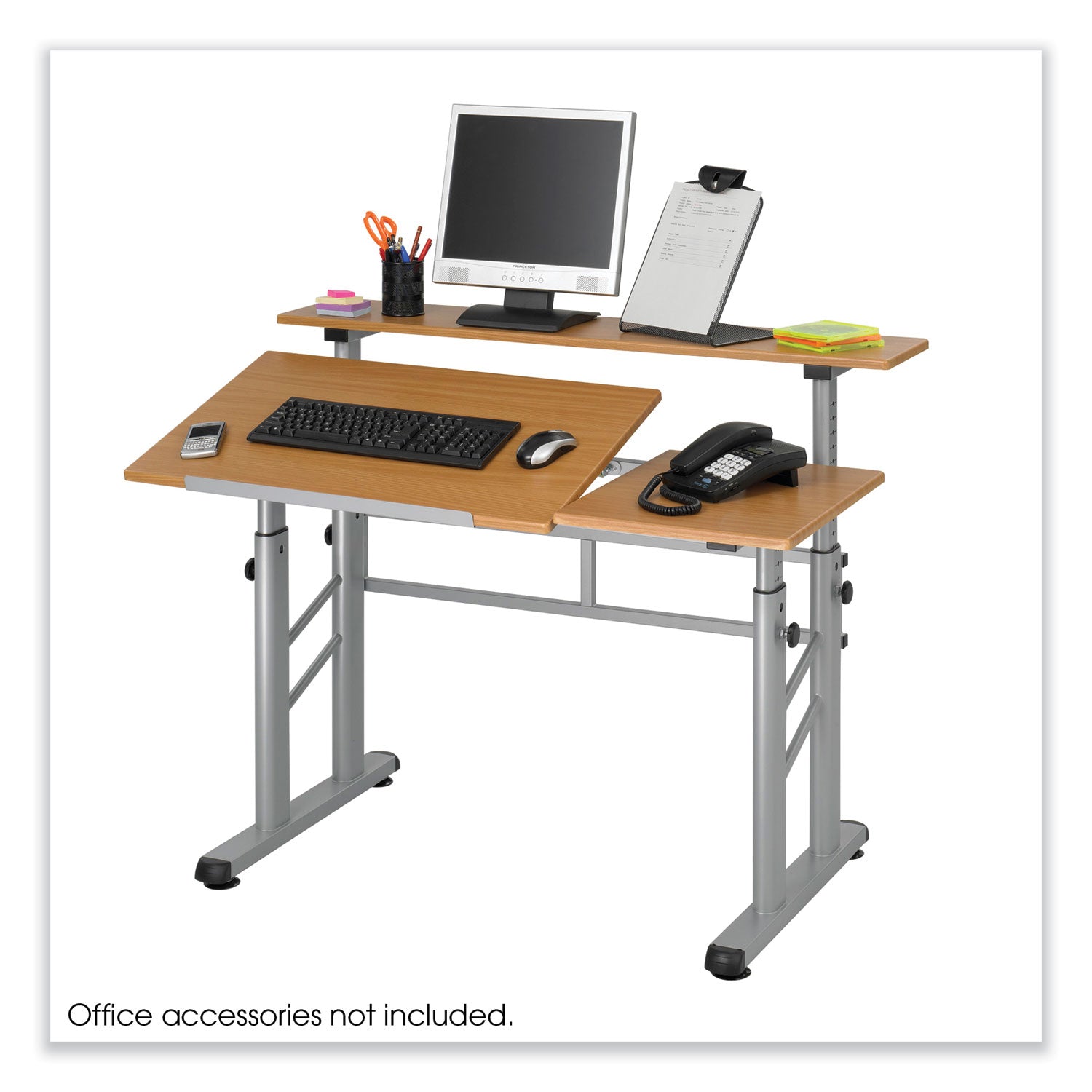 Height-Adjust Split Level Drafting Table, Rectangular/Square, 47.25x29.75x26 to 37.25, Medium Oak, Ships in 1-3 Business Days