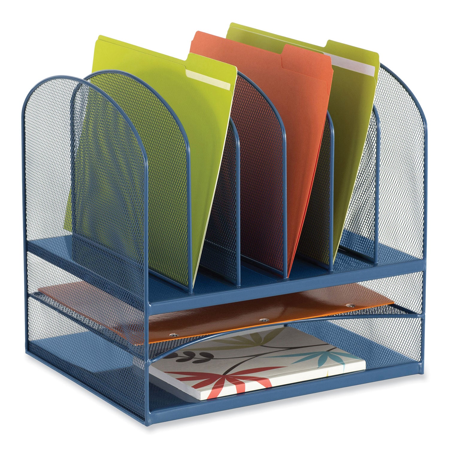 Onyx Desk Organizer w/Two Horizontal and Six Upright Sections, Letter Size, 13.25x11.5x13, Blue, Ships in 1-3 Business Days