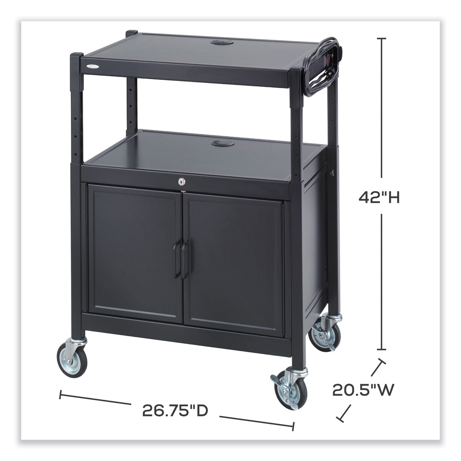 steel-adjustable-av-cart-w-cabinet-metal-3-shelf-6-ac-outlets-40-lb-cap-2675x205x42-black-ships-in-1-3-business-days_saf8943bl - 2