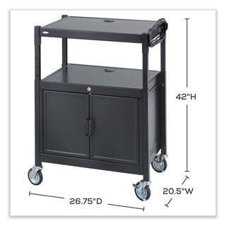 steel-adjustable-av-cart-w-cabinet-metal-3-shelf-6-ac-outlets-40-lb-cap-2675x205x42-black-ships-in-1-3-business-days_saf8943bl - 2