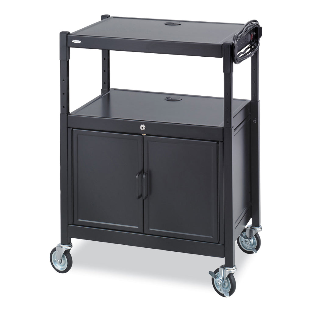steel-adjustable-av-cart-w-cabinet-metal-3-shelf-6-ac-outlets-40-lb-cap-2675x205x42-black-ships-in-1-3-business-days_saf8943bl - 1