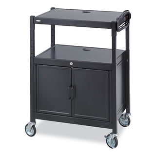 steel-adjustable-av-cart-w-cabinet-metal-3-shelf-6-ac-outlets-40-lb-cap-2675x205x42-black-ships-in-1-3-business-days_saf8943bl - 1
