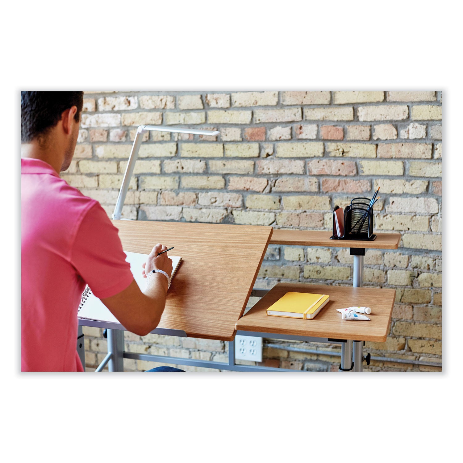 Height-Adjust Split Level Drafting Table, Rectangular/Square, 47.25x29.75x26 to 37.25, Medium Oak, Ships in 1-3 Business Days