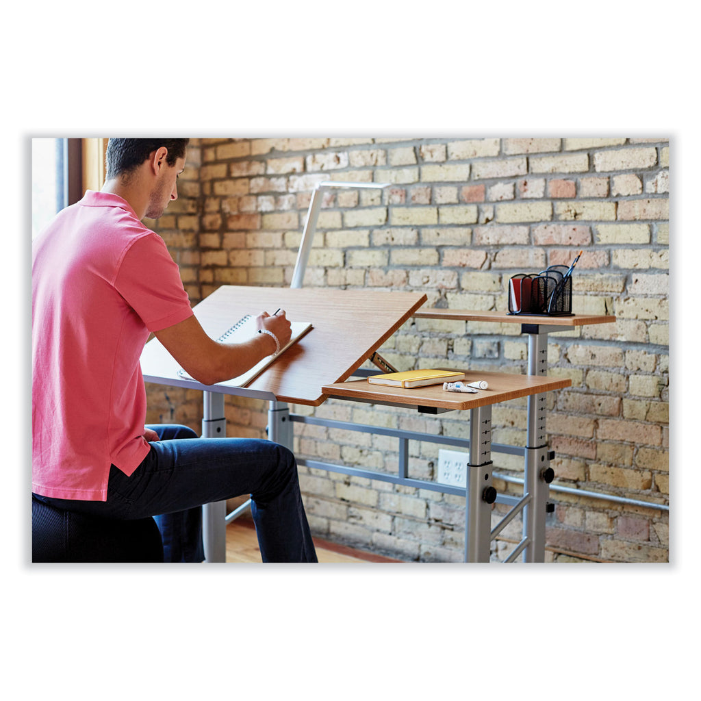 Height-Adjust Split Level Drafting Table, Rectangular/Square, 47.25x29.75x26 to 37.25, Medium Oak, Ships in 1-3 Business Days