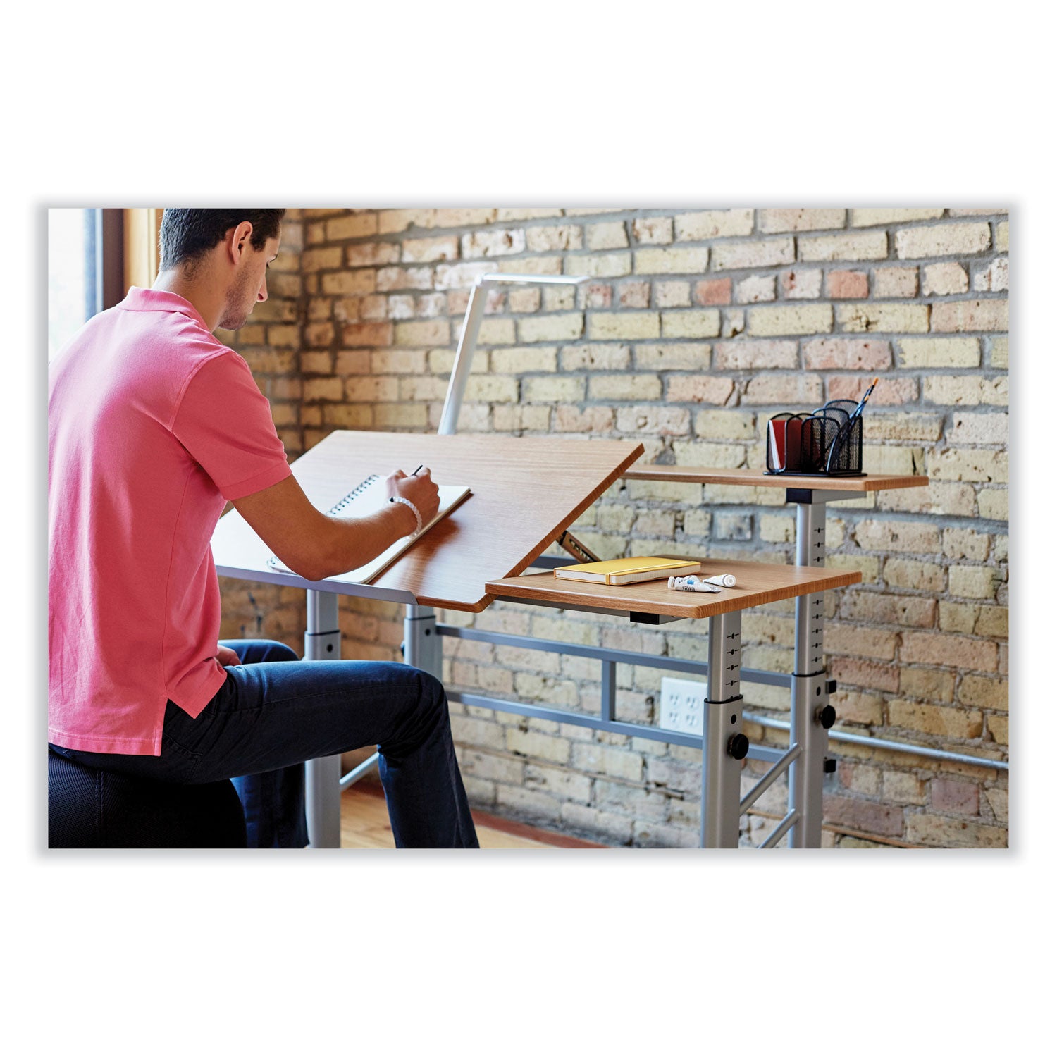 Height-Adjust Split Level Drafting Table, Rectangular/Square, 47.25x29.75x26 to 37.25, Medium Oak, Ships in 1-3 Business Days