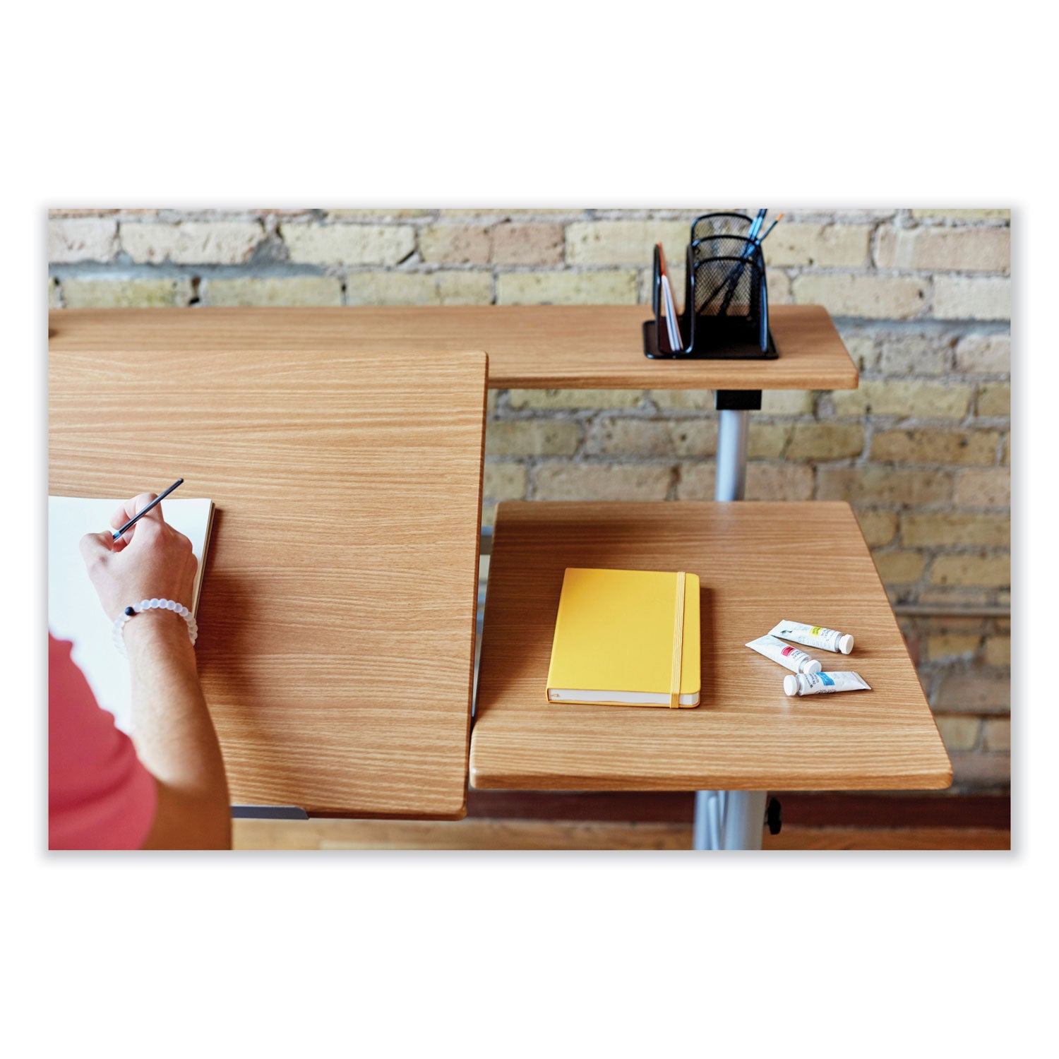 Height-Adjust Split Level Drafting Table, Rectangular/Square, 47.25x29.75x26 to 37.25, Medium Oak, Ships in 1-3 Business Days