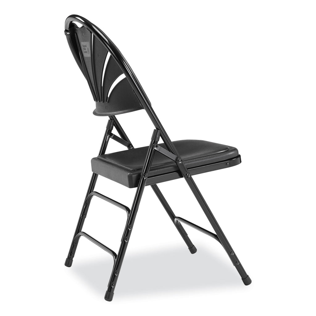 1100 Series Fan-Back Tri-Brace Dual Hinge Folding Chair, Supports 500 lb, 17.75" Seat Ht, Black, 4/CT, Ships in 1-3 Bus Days