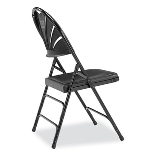 1100 Series Fan-Back Tri-Brace Dual Hinge Folding Chair, Supports 500 lb, 17.75" Seat Ht, Black, 4/CT, Ships in 1-3 Bus Days