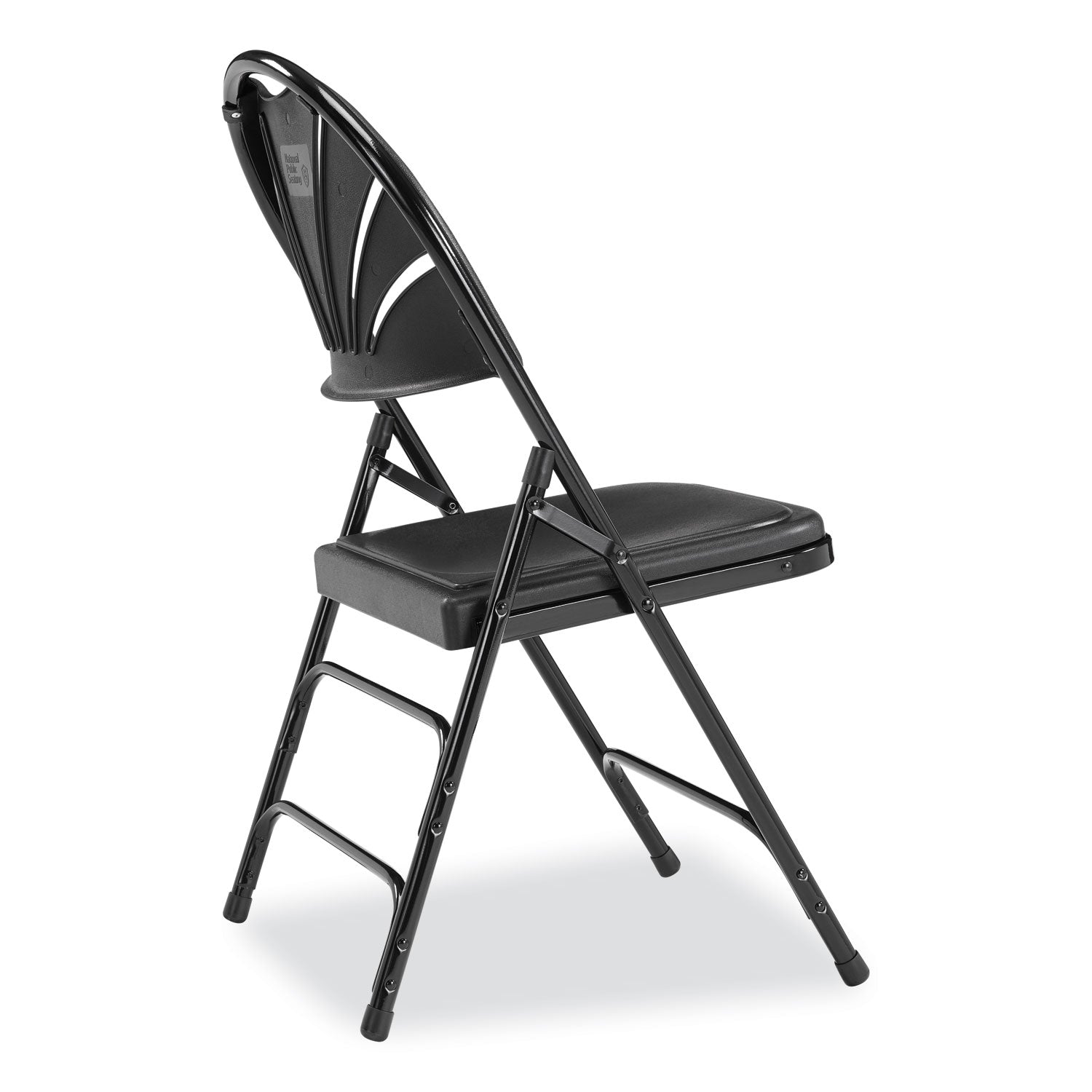 1100 Series Fan-Back Tri-Brace Dual Hinge Folding Chair, Supports 500 lb, 17.75" Seat Ht, Black, 4/CT, Ships in 1-3 Bus Days