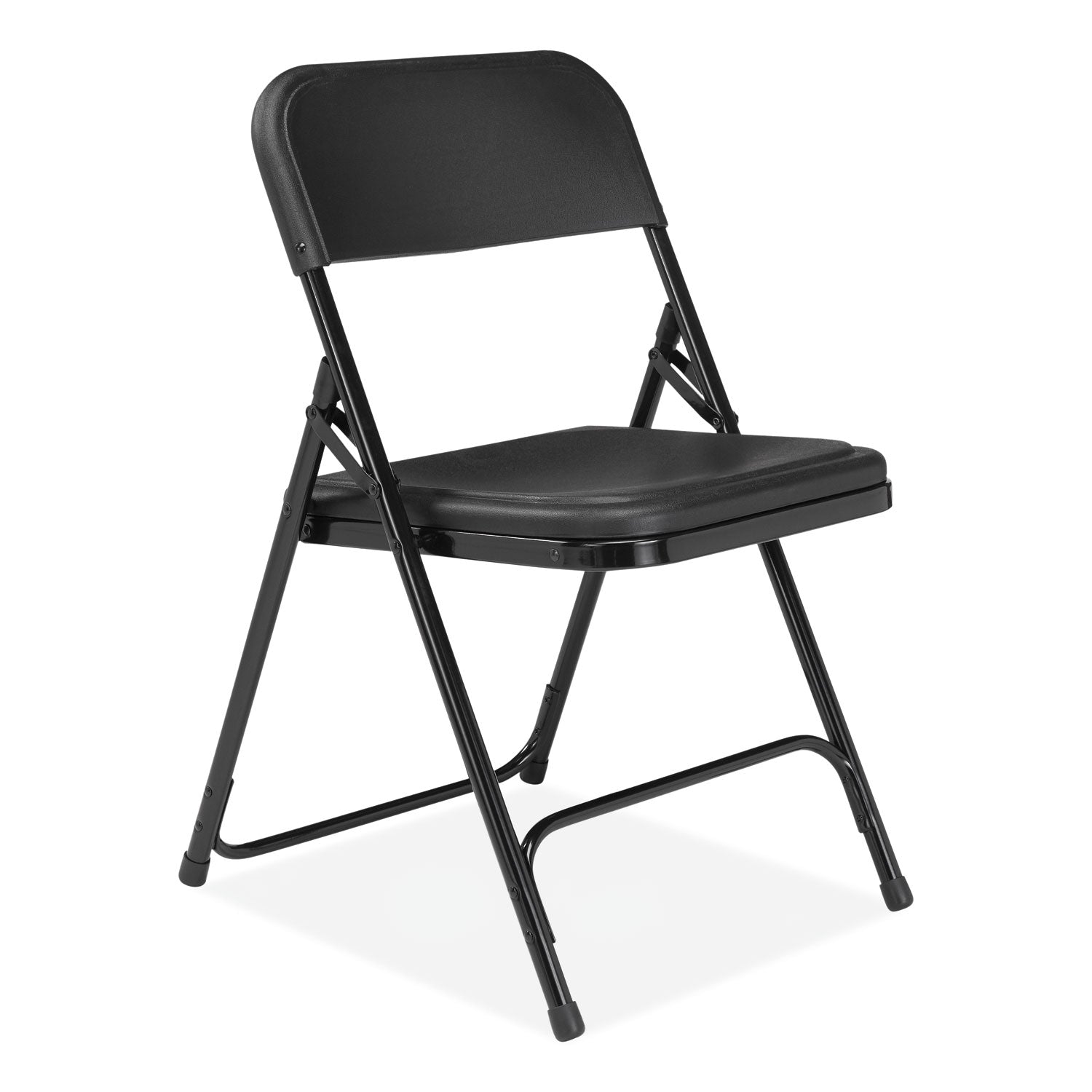 800 Series Plastic Folding Chair, Supports 500lb, 18" Seat Height, Black Seat/Back, Black Base, 4/CT, Ships in 1-3 Bus Days