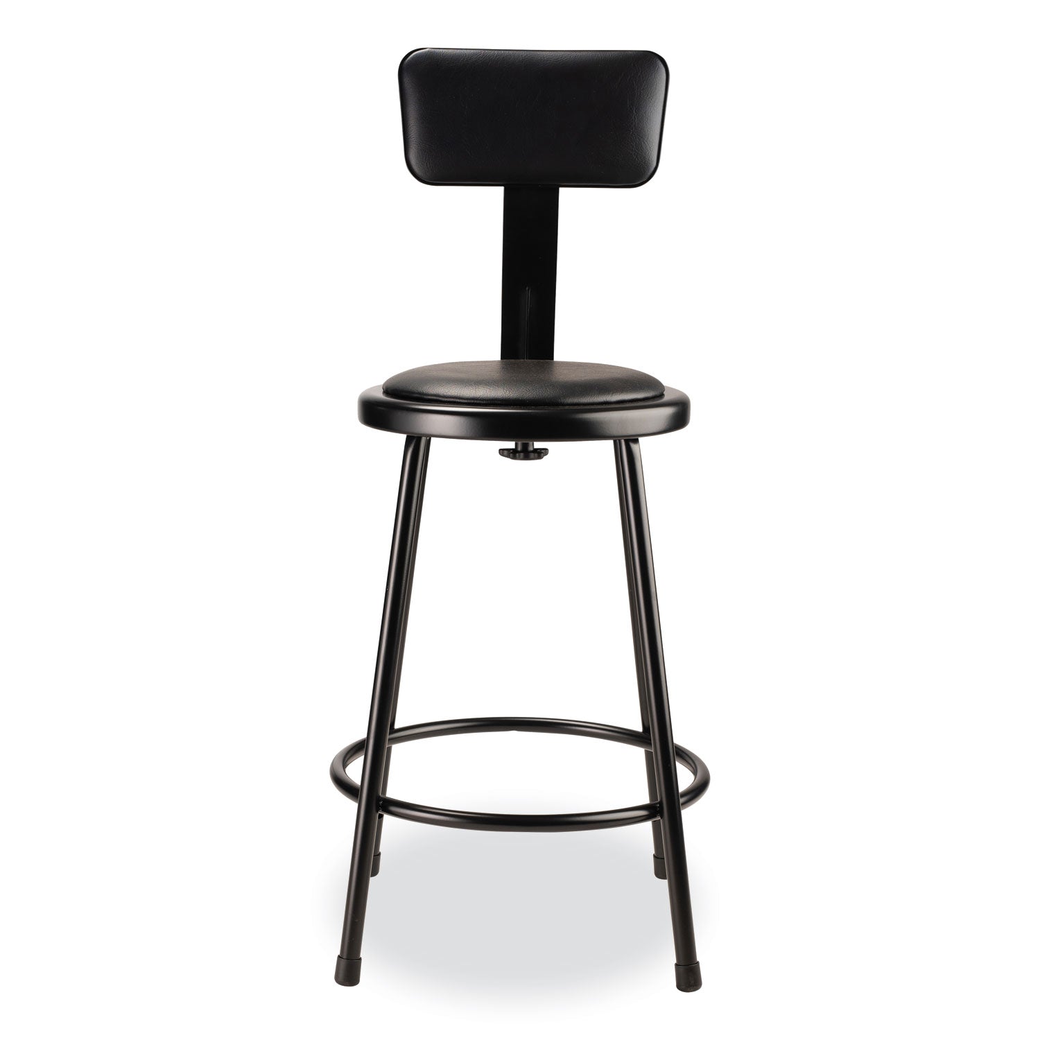 6400 Series Heavy Duty Vinyl Padded Stool w/Backrest, Supports 300lb, 24" Seat Ht, Black Seat/Back/Base,Ships in 1-3 Bus Days
