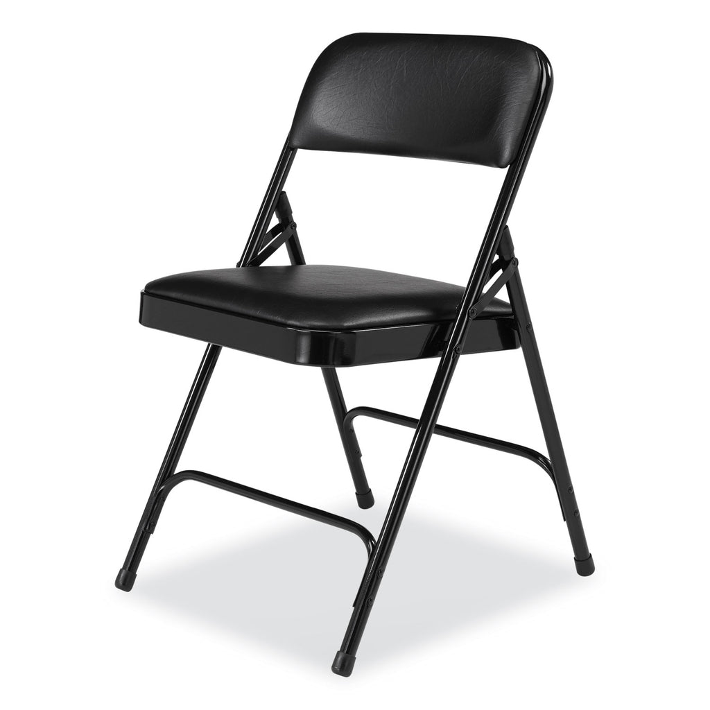 1200 Series Premium Vinyl Dual-Hinge Folding Chair, Supports 500 lb, 17.75" Seat Ht, Caviar Black, 4/CT,Ships in 1-3 Bus Days