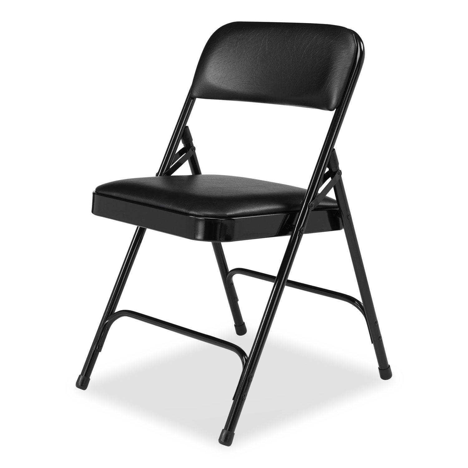 1200 Series Premium Vinyl Dual-Hinge Folding Chair, Supports 500 lb, 17.75" Seat Ht, Caviar Black, 4/CT,Ships in 1-3 Bus Days