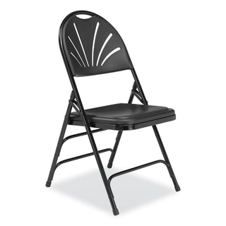 1100 Series Fan-Back Tri-Brace Dual Hinge Folding Chair, Supports 500 lb, 17.75" Seat Ht, Black, 4/CT, Ships in 1-3 Bus Days